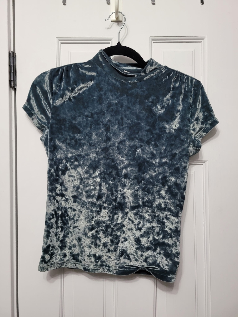 a new day Velvet Tie-Dye Mock Neck Short Sleeve Top - Teal & Ivory